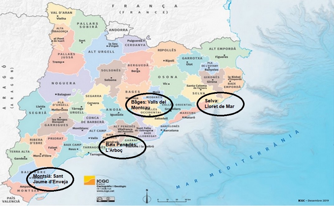 Mapa comarcal de Catalunya amb destins 2017 – ICGC Institut Cartogràfic i Geològic de Catalunya