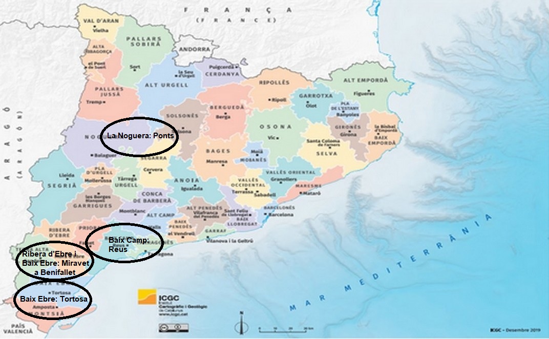 Mapa comarcal de Catalunya amb destins 2018 – ICGC Institut Cartogràfic i Geològic de Catalunya