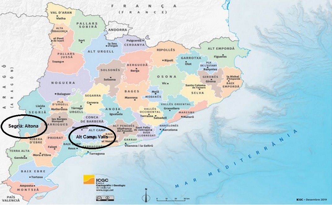 Mapa comarcal de Catalunya amb destins 2019 – ICGC Institut Cartogràfic i Geològic de Catalunya