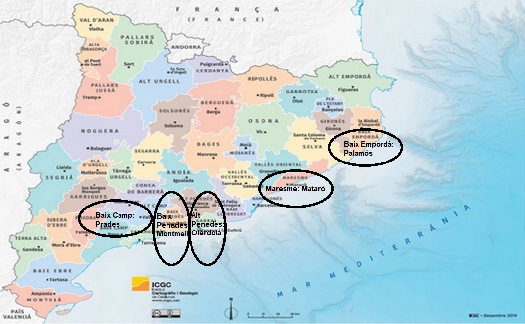 Mapa comarcal de Catalunya amb destins 2020 – ICGC Institut Cartogràfic i Geològic de Catalunya