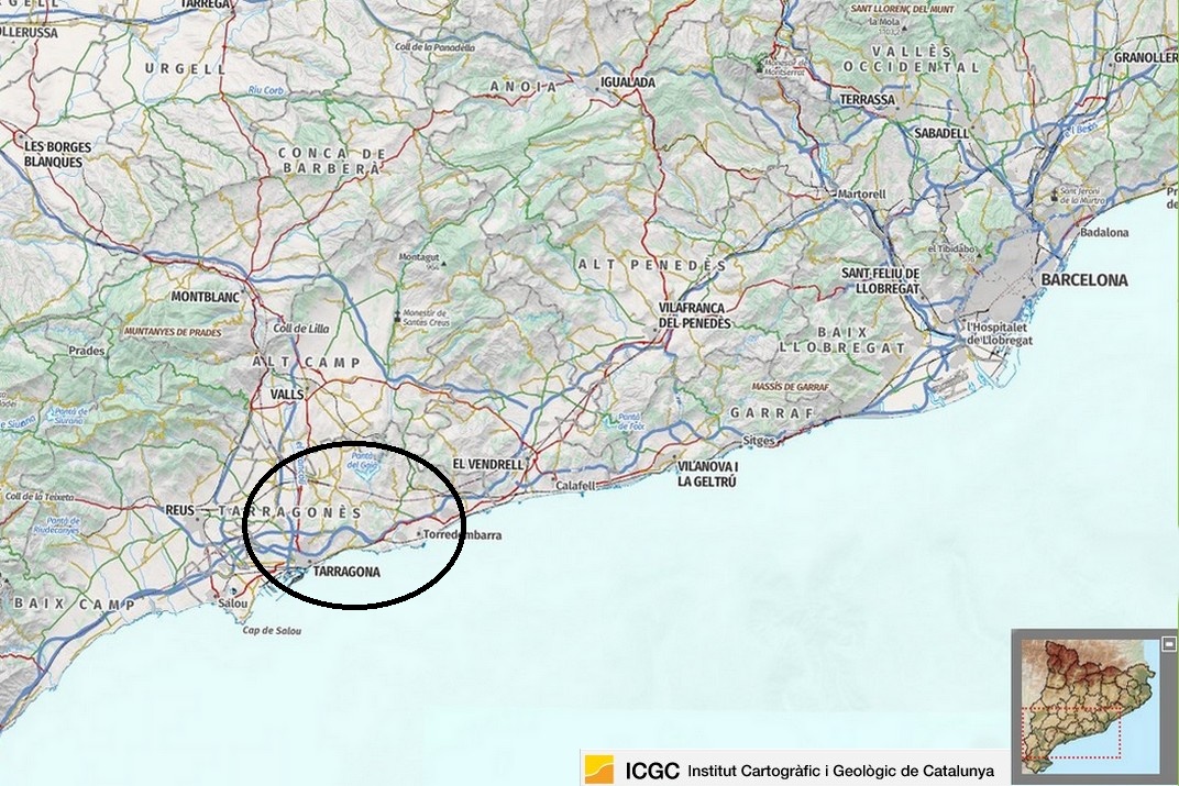 Mapa de localització del Mèdol del conjunt de monuments romans de Tarragona