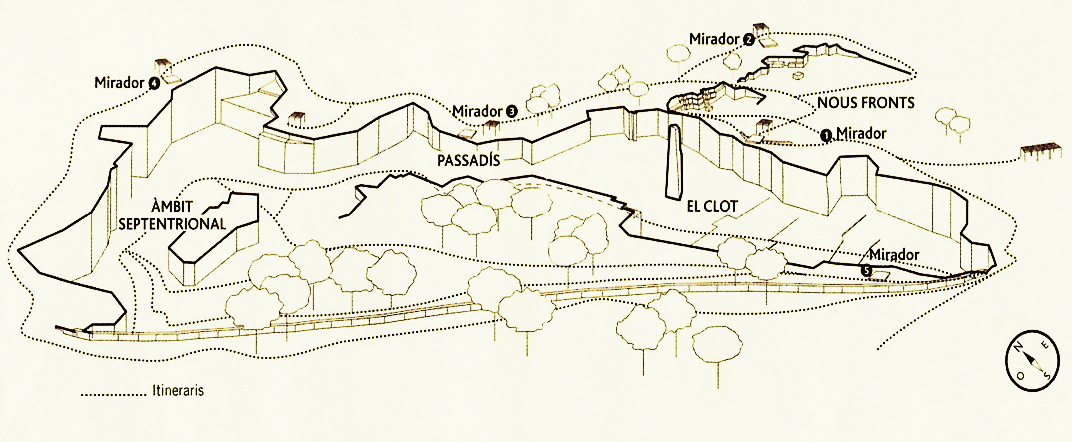 Mapa dels itineraris de la pedrera del Mèdol del conjunt de monuments romans de Tarragona