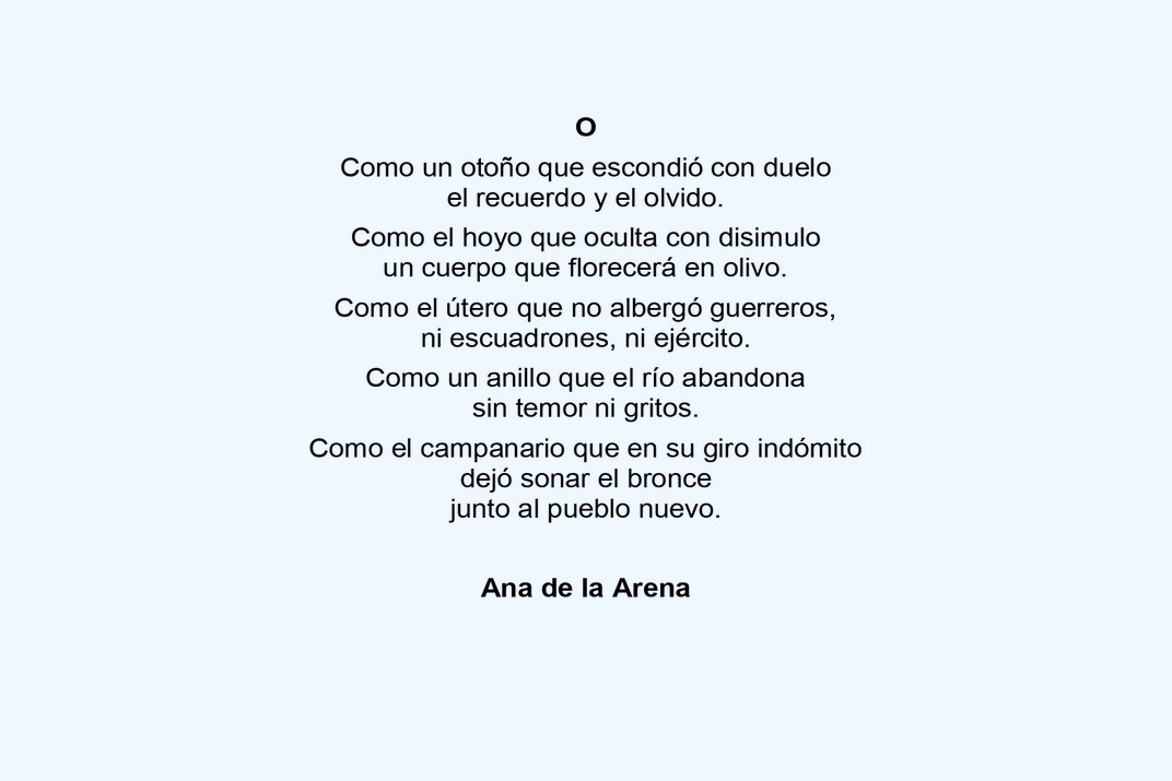 Missatge escrit: lletra O d'Ana de la Arena de l’Abecedari de la Llibertat del Poble Vell de Corbera d’Ebre