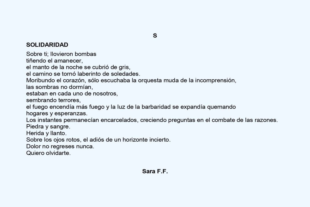 Missatge escrit: lletra S de Sara F.F. de l’Abecedari de la Llibertat del Poble Vell de Corbera d’Ebre