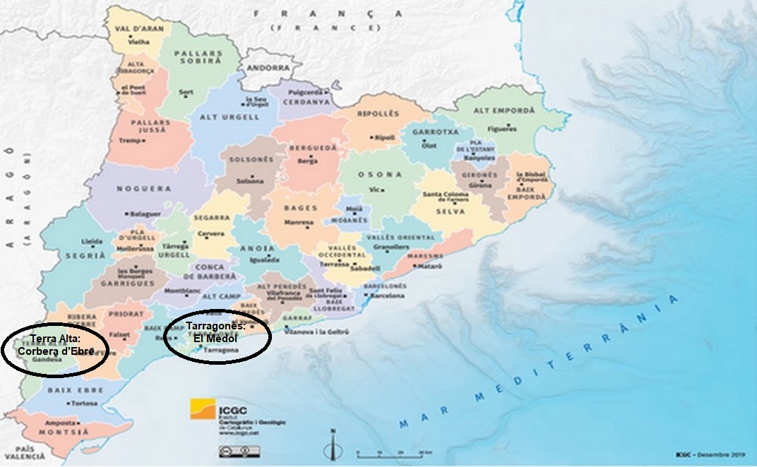 Mapa comarcal de Catalunya amb destins 2022 – ICGC Institut Cartogràfic i Geològic de Catalunya
